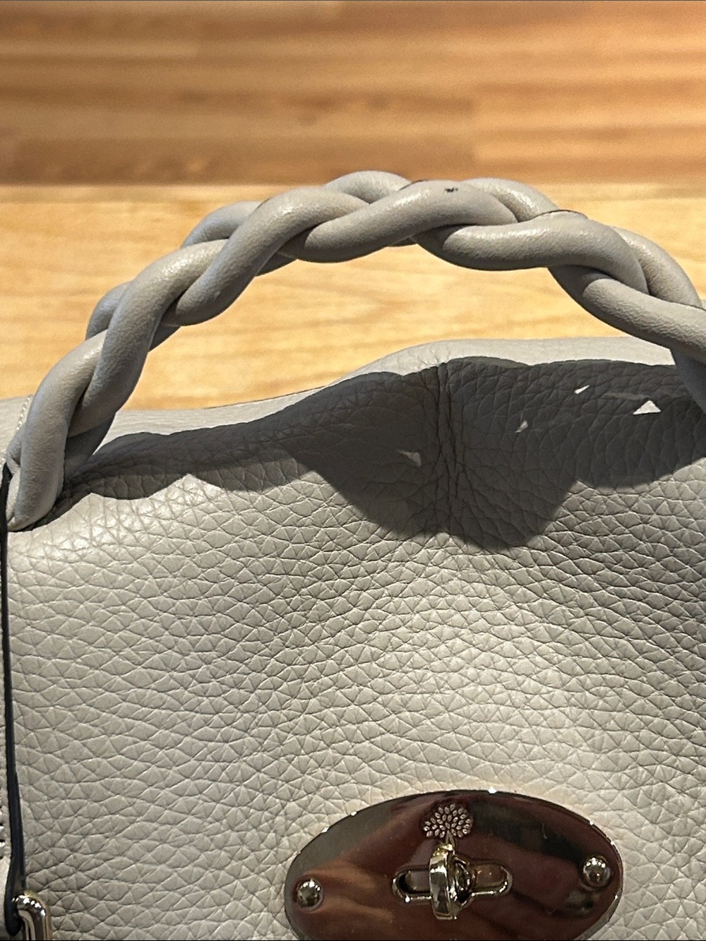 Mulberry Cream Pebble Leather Satchel with Braided Top Handle - Picture 9 of 12